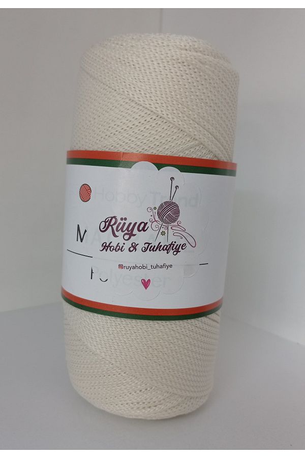 rüya hobi-200 γραμμάρια Νο 4 Polyester Macrame- Bag- Supla- Runner String (Κωδικός χρώματος: 017 Matte Cream) 1