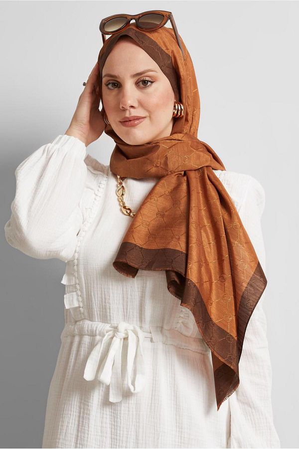 Alvina-Alvi̇na Jacquard Monogram Shawl 8542 1