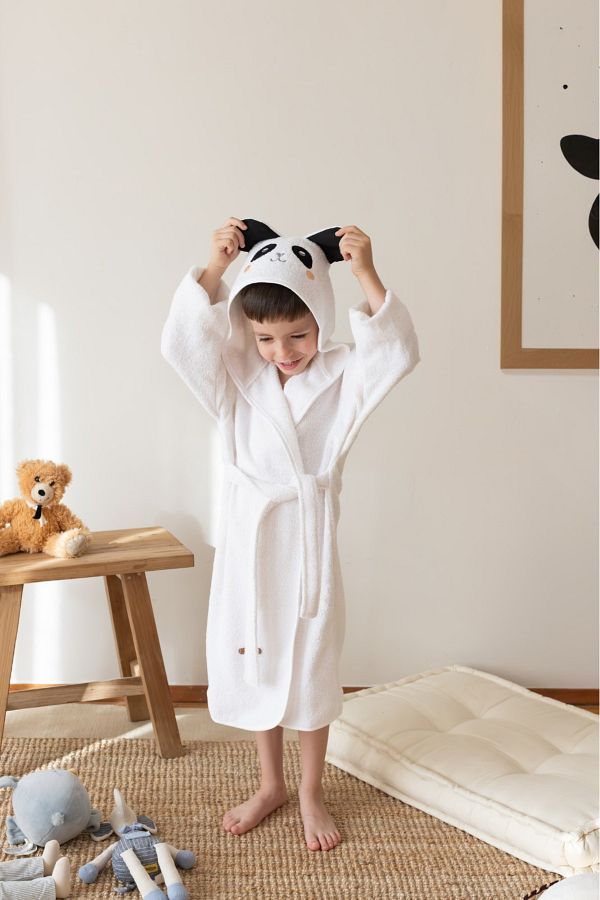 Formeya-100% Cotton Baby Kids Bathrobe Hooded Embroidered Animal Figured Bathrobe 1