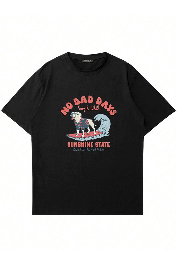 Mad&Calf-Unisex No Bad Days Printed Crew Neck Oversize Tshirt 1