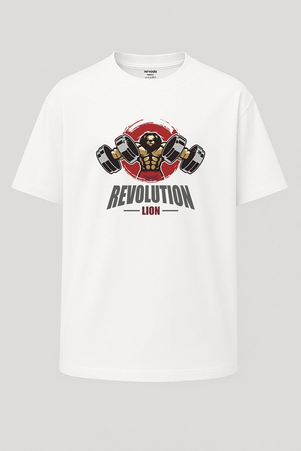 nirvoda-Oversize Muscular Lion Lion Fitness 100% Cotton Athlete T-Shirt 1