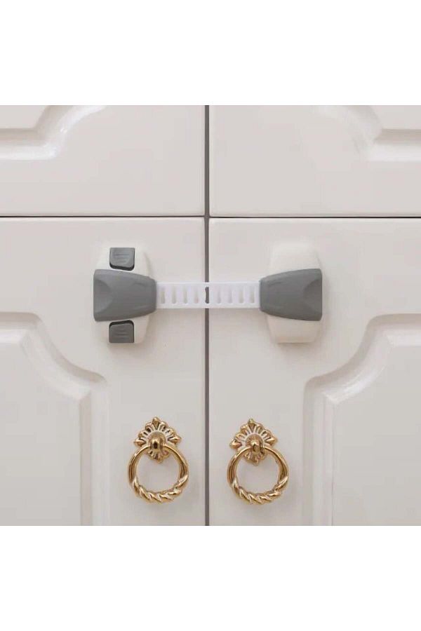 Empria-Set Of 3 Flexible And Adjustable Cabinet Locks, With 2 Buttons, 22 X 6 Cm, Grey 1