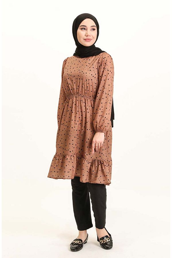 sefamerve-Milky Brown Black Gathered Tunic - 4346-07 1