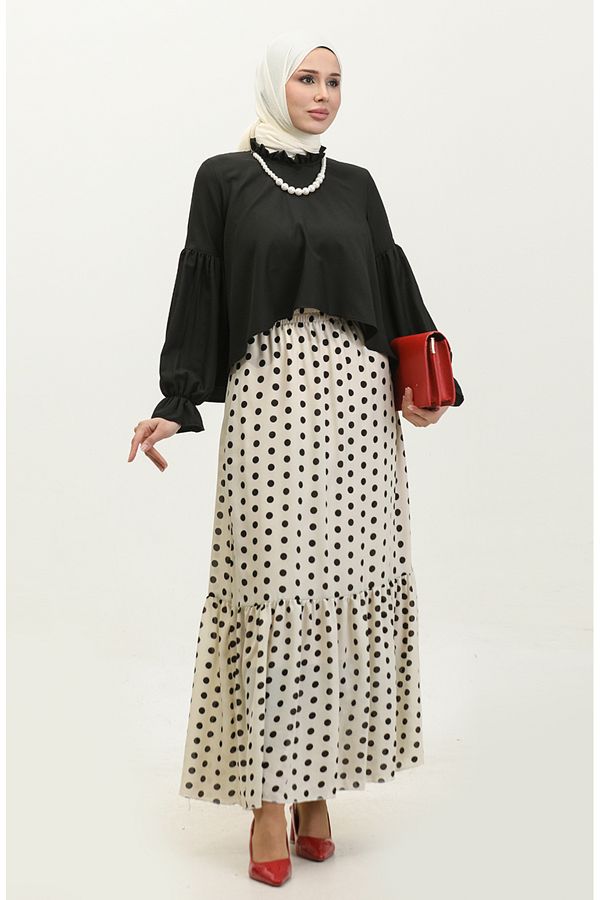 sefamerve-Black Ruffle Sleeve and Collar Blouse - 2038-01 1