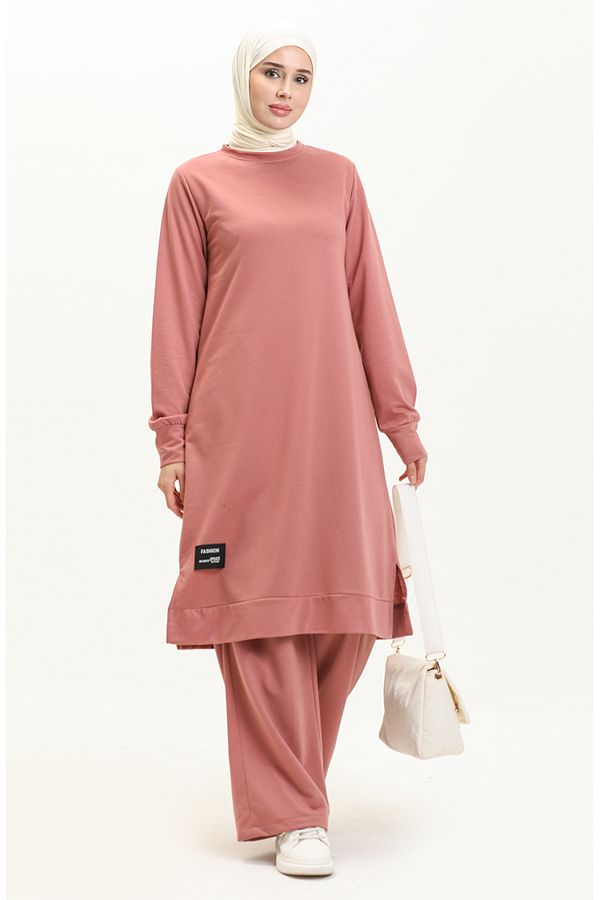 sefamerve-Dried Rose Two-String Tunic and Trousers Set - 0044-06 1