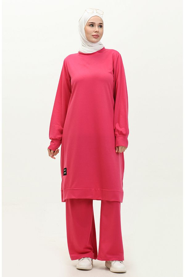 sefamerve-Fuchsia Two-String Tunic and Trousers Set - 0044-11 1