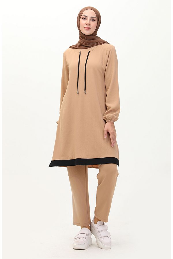 sefamerve-Aerobin Fabric Tunic and Trousers Set of Two - Mink 1003-07 1