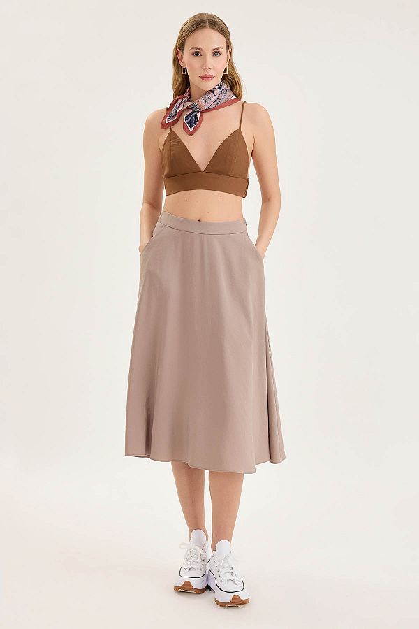 Vitrin-Modal Fabric Midi Length Skirt with Pockets 1