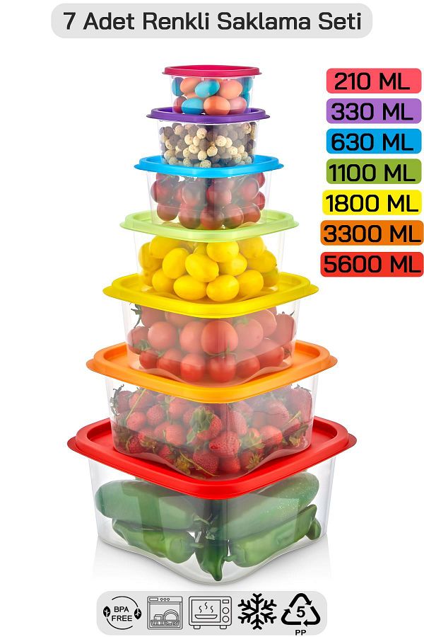 HOMENIVA-7 Size Square Storage Container Set - Storage Container Suitable for Microwave and Deep Freezer 1