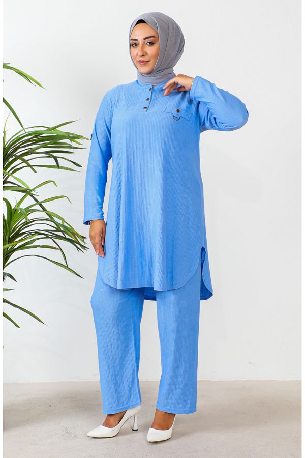 sefamerve-Set de două piese pentru tunică și pantaloni de mărime mare albastru - 2691-08 1