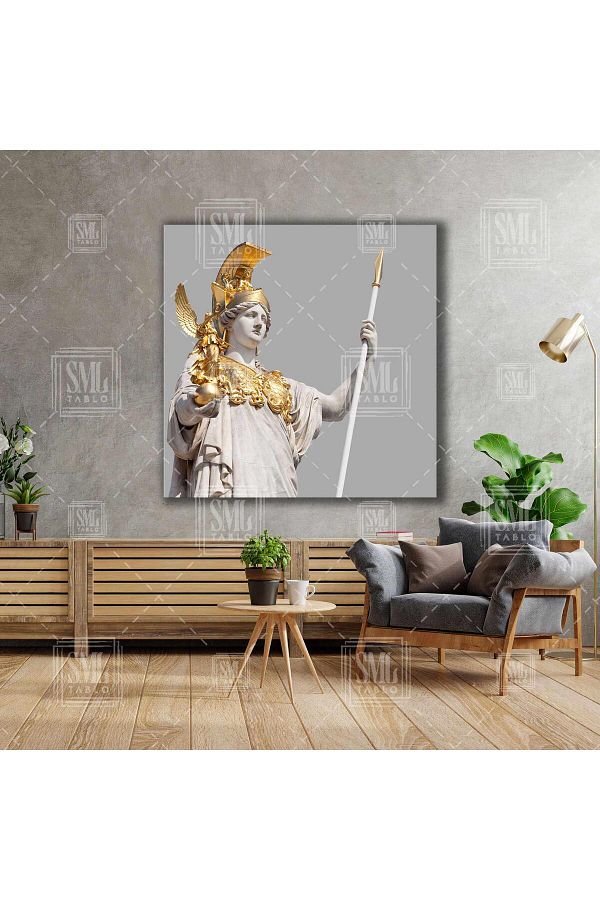 SML TABLO-Athena Goddess of Justice with Gold Armor Spear Greek Mythology Square Canvas Print 1