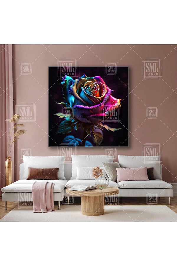 SML TABLO-Roz Violet Albastru Trandafir Floare Decorativ Pătrat Canvas Art 1