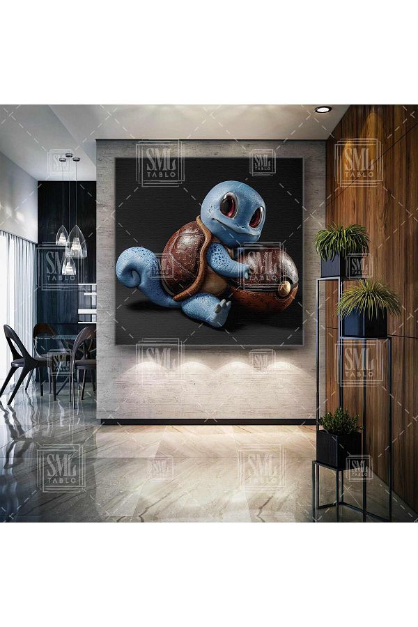 SML TABLO-Blue Turtle Pokemon Cartoon Character Square Canvas Print 1