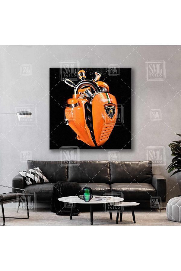 SML TABLO-The Heart of Orange Car Engine the Heart of Lamborghini Square Canvas Painting 1