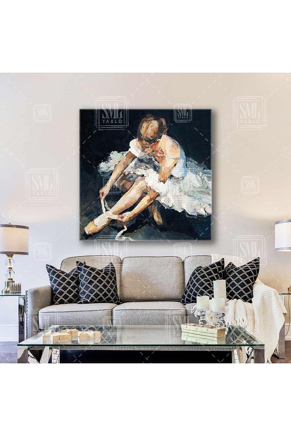 SML TABLO-Ballerina Tying Her Shoes Elegant Dancer Square Canvas Print 1