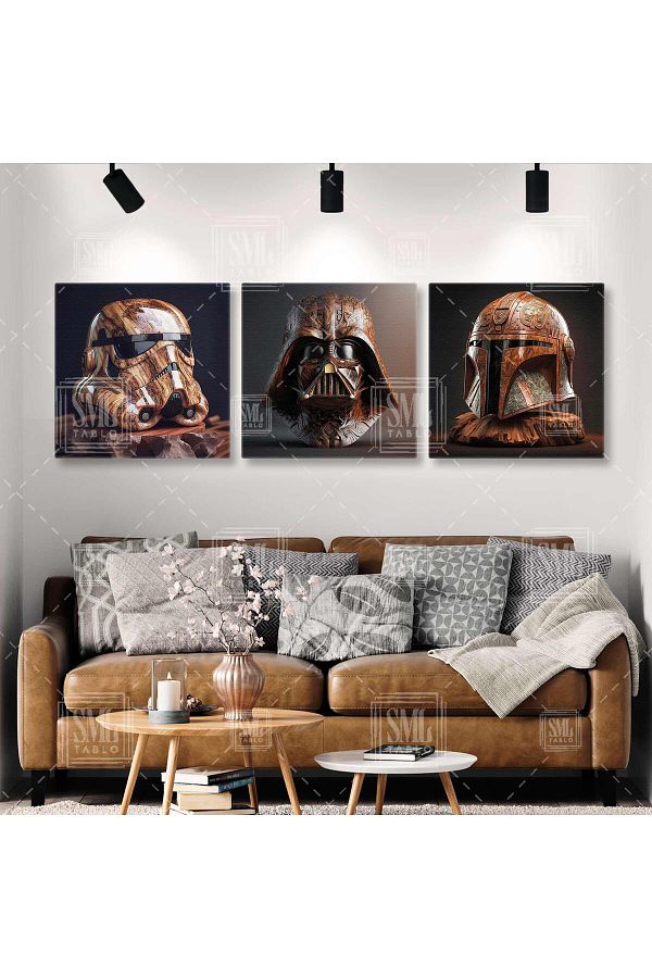 SML TABLO-Legend Movie Characters Κεντημένο Ξύλινο Art Deco Darth Wader Τριπλό Σετ Μάσκας Ζωγραφική σε καμβά 1