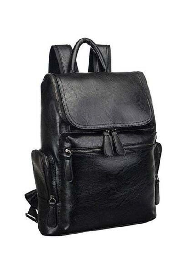 HALAMODO-Zip Closure Leather Backpack Black 1