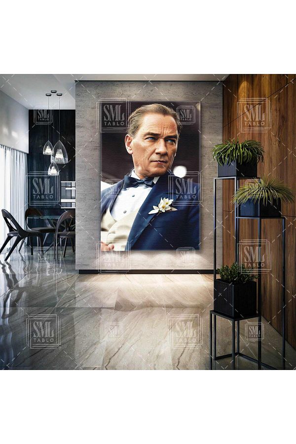 SML TABLO-Mustafa Kemal Atatürk Artificial Intelligence Current State Vertical Canvas Painting 1
