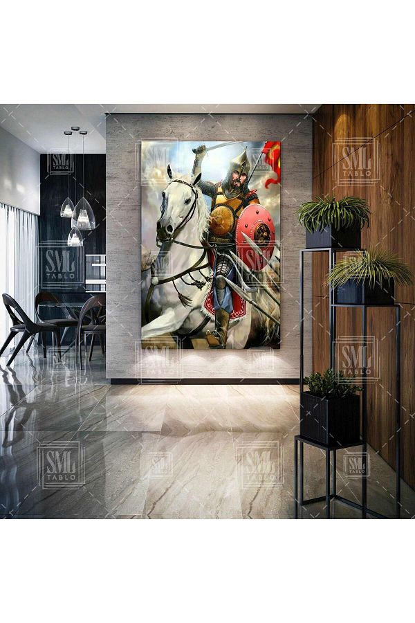 SML TABLO-Sultan Alparslan Seljuk Noble Turkish Warrior Vertical Canvas Painting 1