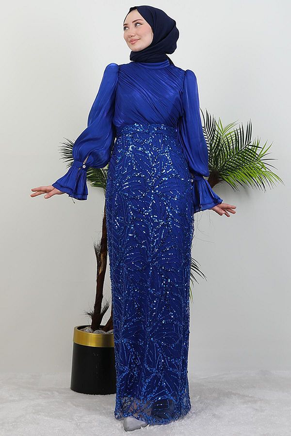 GİYZAMİLA-Rochie Creion Brodata Adelya Albastru Noapte 1