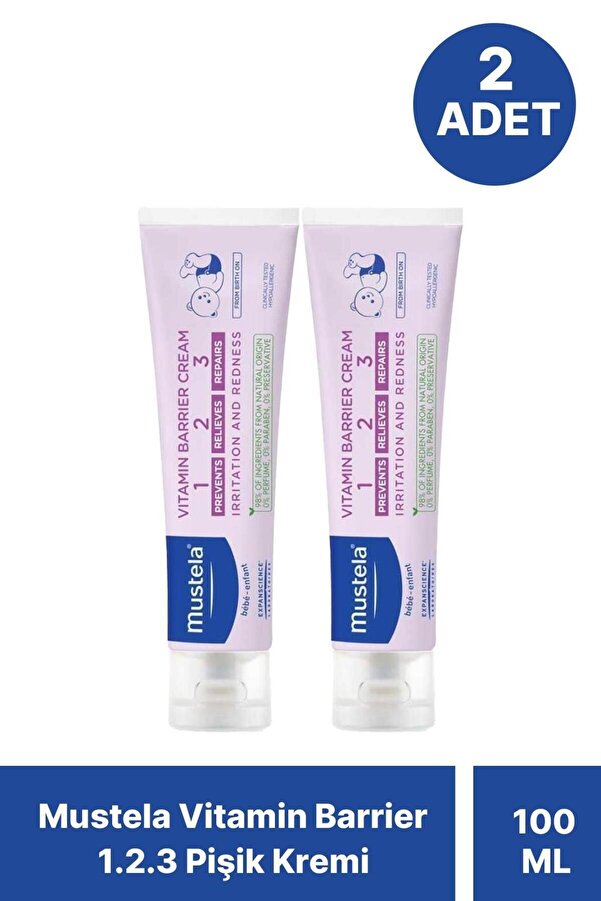 Mustela Vitamin Barrier Cream 1.2.3 Pişik Kremi 100 ml 2 Adet