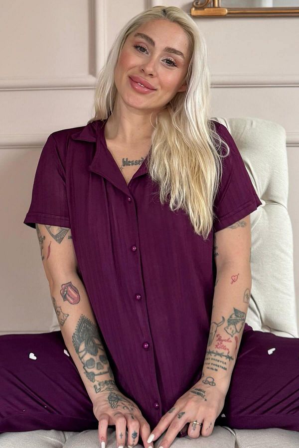 Pijamaevi-Plum Amour Patterned Front Buttoned Marlenka Pajama Set 1