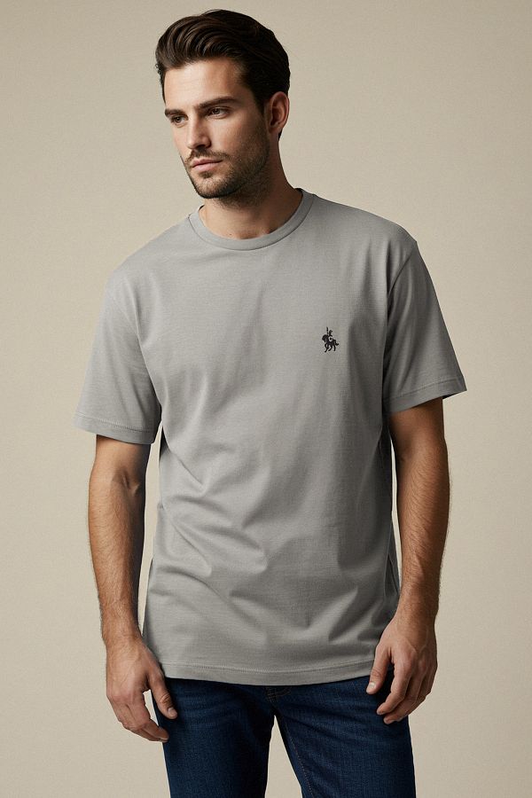 Trendyol Collection-Graues T-Shirt aus 100 % Baumwolle mit Stickerei TMNSS24TS00056 1