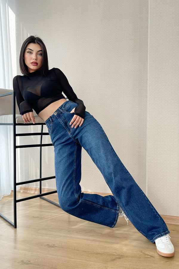 HLT JEANS-Stretch-Palazzo-Jeans mit hoher Taille - Dunkelblaue Jeans mit weitem Bein für Damen Jessica-kymavi 1