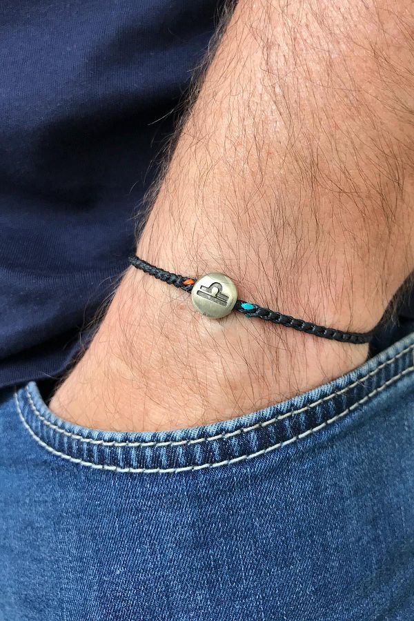 FRNCH Libra Silver Color Hand Knitted Black String Men s Bracelet Frj20116 216 k Trendyol