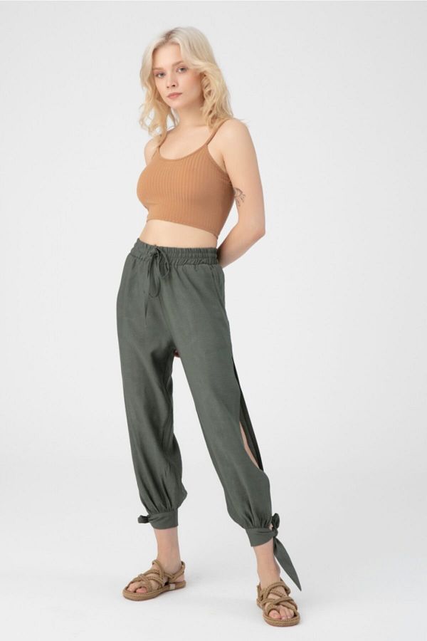 BERFUĞ KIRAN-Ankle-tied Elastic Waist Linen Trousers 1