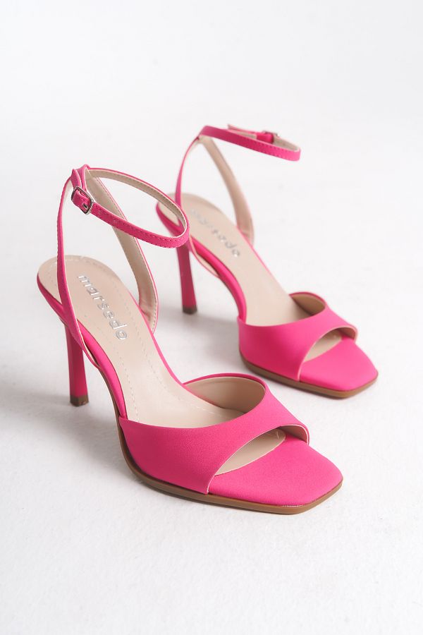 MARSEDO-Sandale de zi cu curea cu toc cu vârf tocit pentru femei Lara, satin fucsia 1
