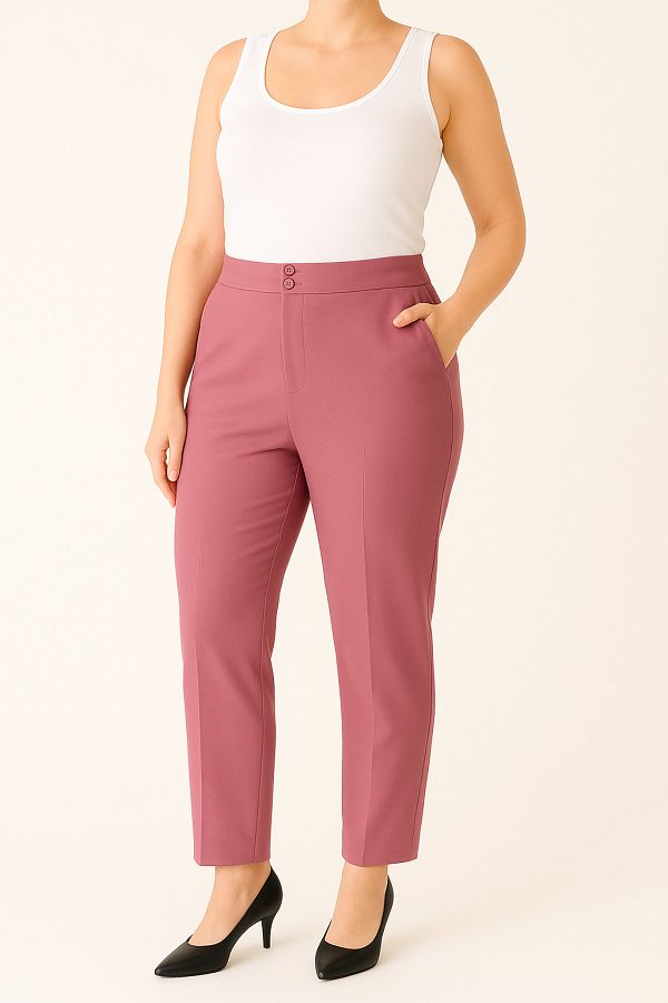 Hanezza-Large Size High Waist Lycra Dried Rose Trousers - Ankle Length 42-56 1