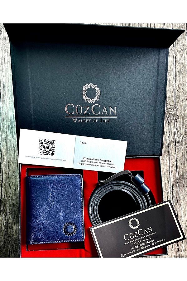 CüzCan-Set curea și portofel din piele naturală de lux - cu cutie de depozitare 1