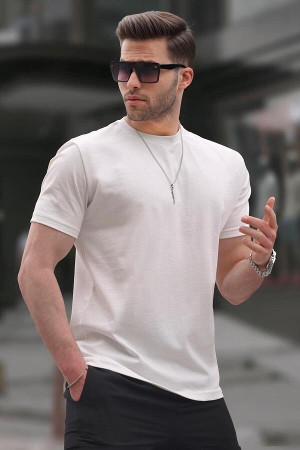 Madmext-Pánské tričko Ecru Regular Fit Basic 6131 1