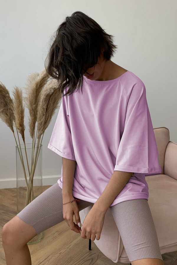 Madmext-Damski T-shirt basic typu oversize w kolorze jasnoliliowym 1
