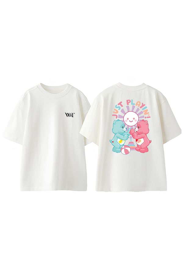 THEWERT-Μπλουζάκι Just Playin Design Back Printed Βαμβακερό λευκό oversize μπλουζάκι 1