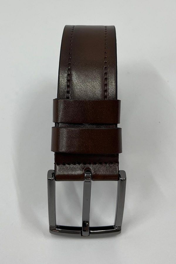 Madmext-Faux Leather Single Stitched Men's Belt - Brown 7222 1