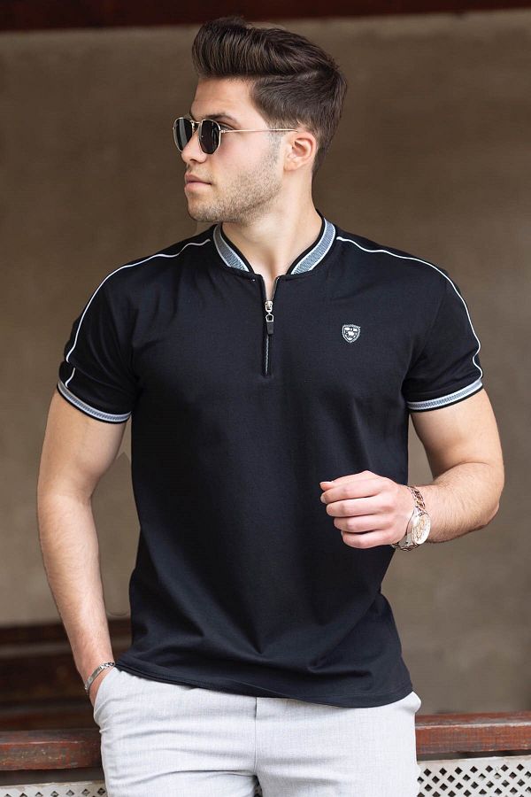Madmext-Čierne pánske tričko Polo Neck 9281 1