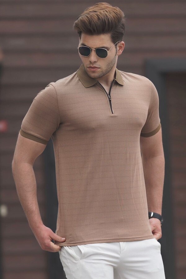 Madmext-Ανδρικό πλεκτό μπλουζάκι Camel Polo Neck 5117 1