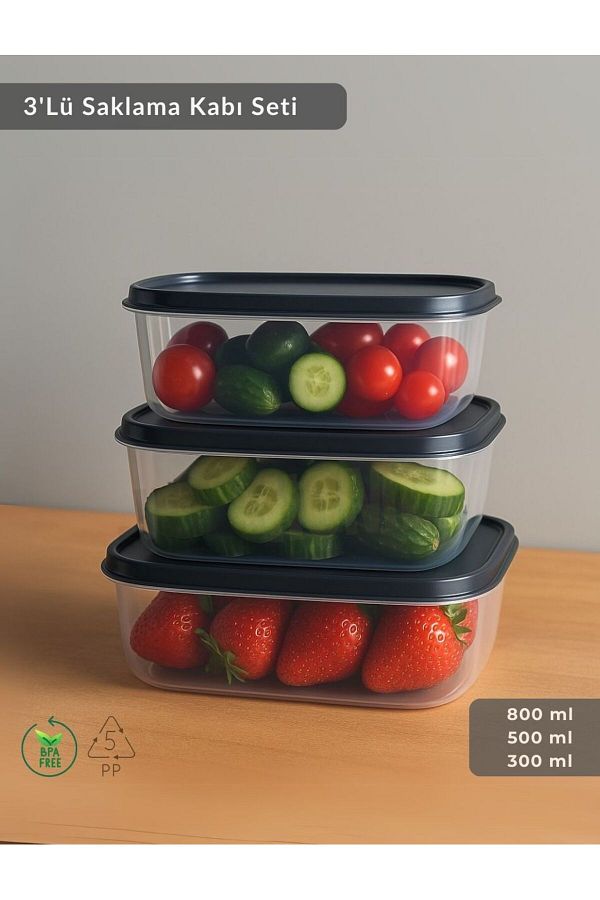 Jet's Home-Rectangular 3-Piece Storage Container Bpa Free Suitable Nutrition Container for Deep Freezer 800-500-300 ml 1