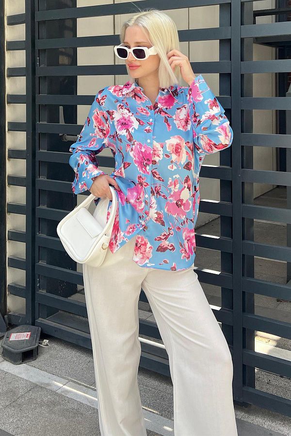 Madmext-Baby Blue Floral Patterned Satin Shirt Mg1787 1