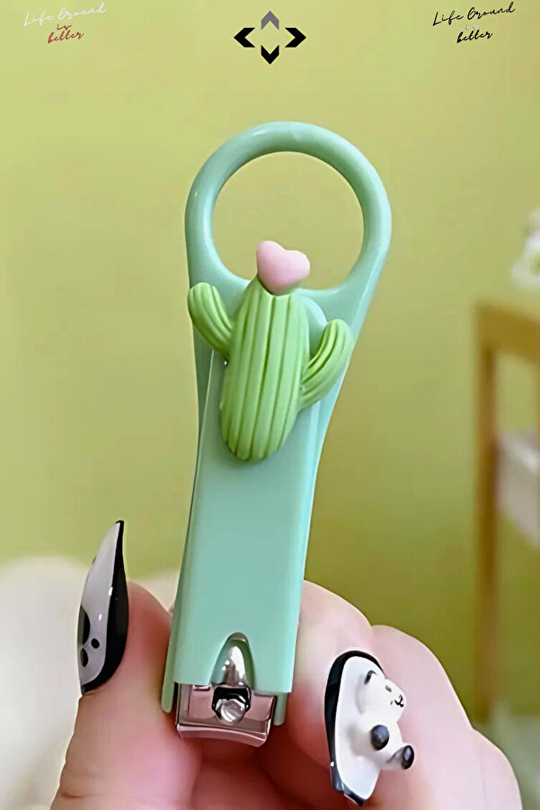 LİGROUND CACTUS LOVELY Sevimli Tırnak Makası Desenli Kabartmalı Kılıflı Tırnak Makası ÇocukBebek Tırnak Makas