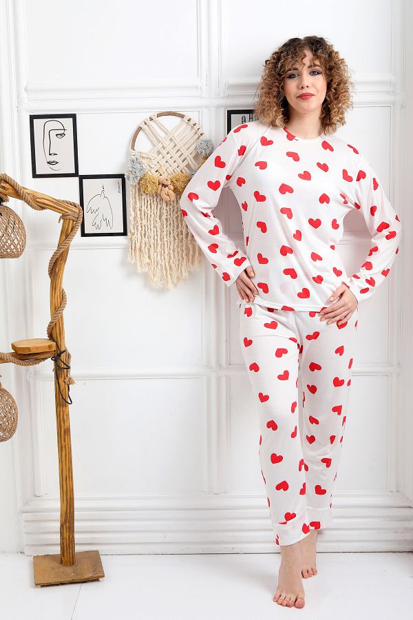 FAMES PİJAMA-Costum de pijama pentru femei din bumbac pieptănat cu model 1