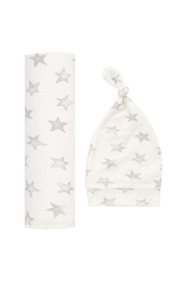 Generic-Soft And Light Weight Baby Comfortable Swaddling And Cap Set With Star Print Design 1