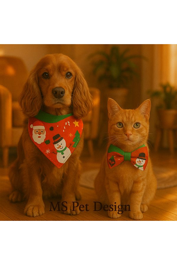 MS Pet Design-Adjustable Cat Dog Bandana Bow Tie Set - Christmas Gift 1