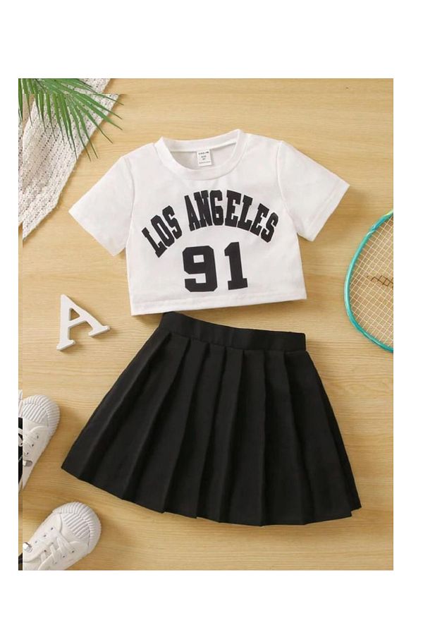My Kids Wear-Pleated Skirt Printed Girl's Suit 1