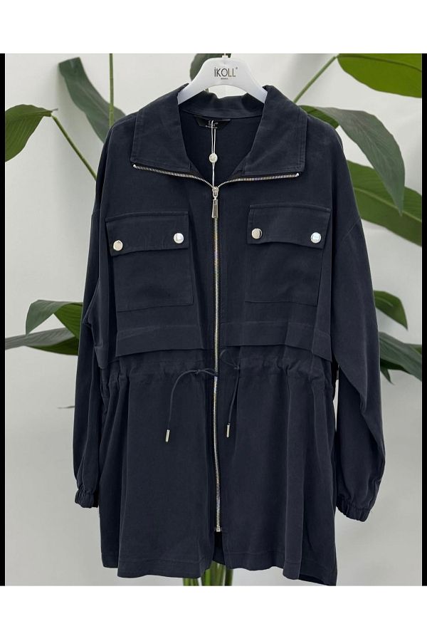 Aknur Moda-İkol Silk Cupra Jacket Anthracite Color 1
