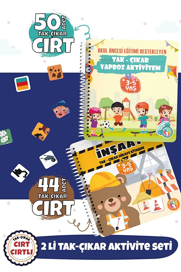 Bunbaza Tak-çıkar 2 Li Set Aktivite Cırtlı Kitabım Minik Ayı 44 Adet Cırt Yapboz 50 Adet Cırtlı