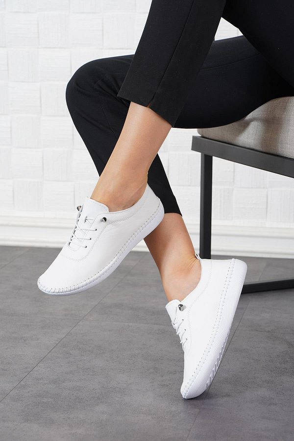 Moda Pie-Pantofi de damă din piele naturală cu talpă Negade, piele albă 1