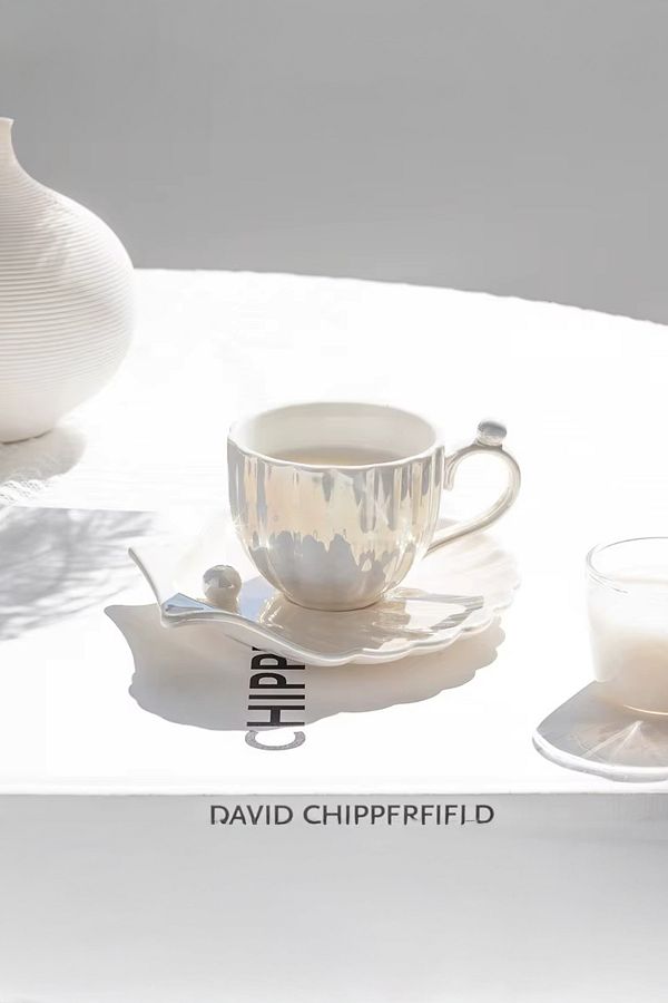 Vadi-2-Person Teacup Set with Pearlescent Pearls 4 Pieces - Elegant Model with Porcelain Oyster Pattern 1
